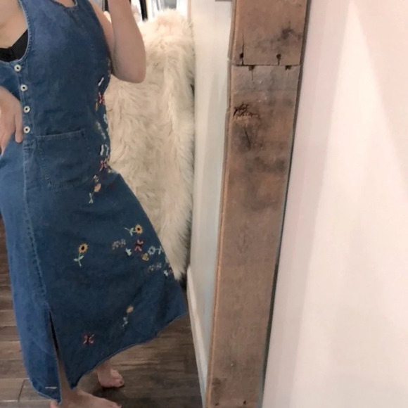 Vintage denim maxi dress floral embroidered size small cotton fabric - Picture 4 of 9